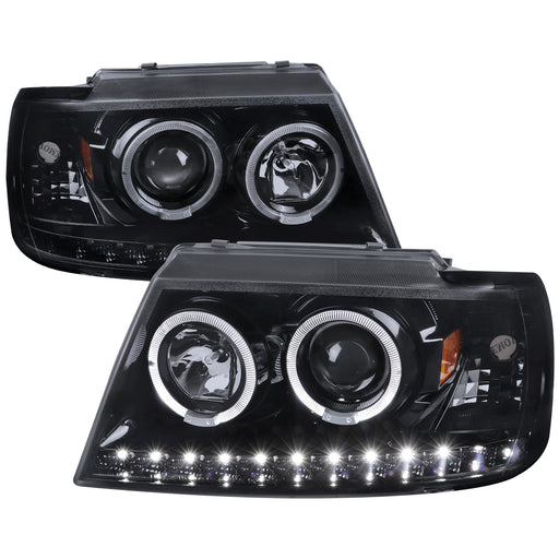 Spec-D 02-05 Ford  Explorer Projector Headlights Full Glossy Blackhousing With Light Smoke Lens 2LHP-EPOR02G-TM