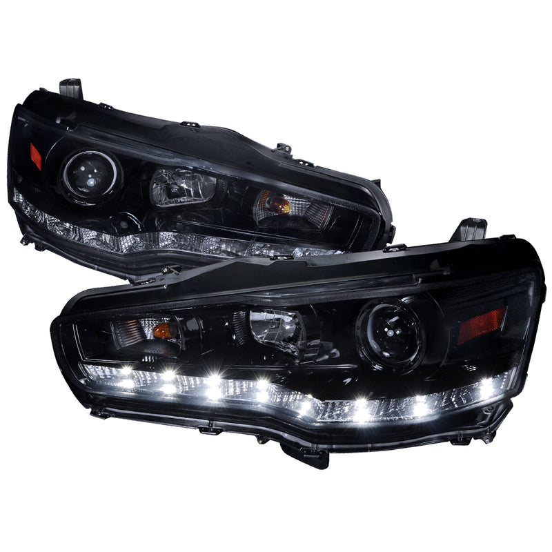 Spec-D 08-12 Mitsubishi  Lancer  Projector Headlight Glossy Black Housing With Smoked Lens R8 Style  2LHP-EVO08G-8-TM