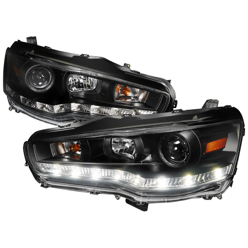 Spec-D 08-12 Mitsubishi  Lancer  Projector Headlight Black Housing R8 Style 2LHP-EVO08JM-8-TM