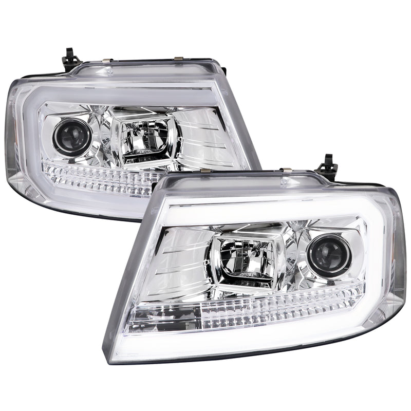Spec-D 04-08 Ford F150 Projector Headlights With Led Bar Clear Lens And Chrome Housing 2LHP-F15004-G2-TM