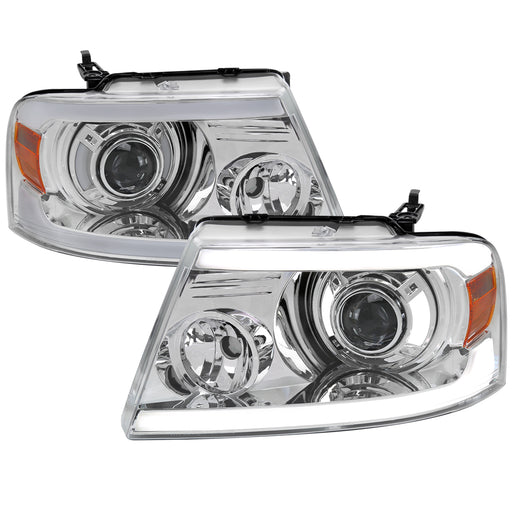 Spec-D 04-08 Ford F-150 Headlights With Led Bar Clear Lens Matte Black Housing And Amber Reflector 2LHP-F15004-G3-GO