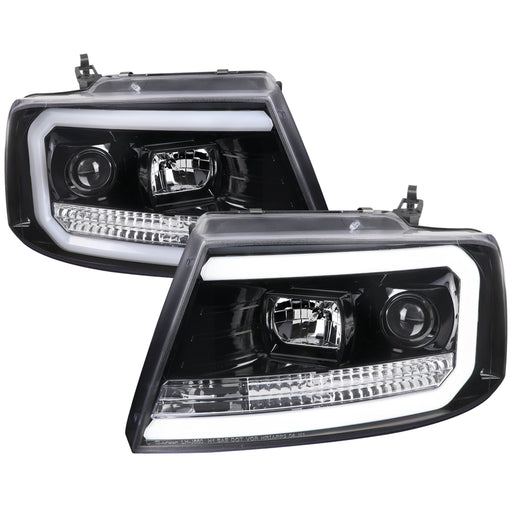 Spec-D 04-08 Ford F150 Projector Headlights With Led Bar Clear Lens And Glossy Black Housing 2LHP-F15004BK-G2-TM