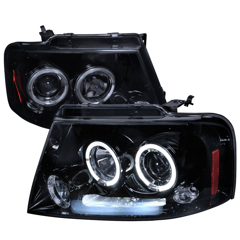 Spec-D 04-08 Ford  F150  Halo Projector Headlight Gloss Black Housing Smoke Lens 2LHP-F15004G-TM