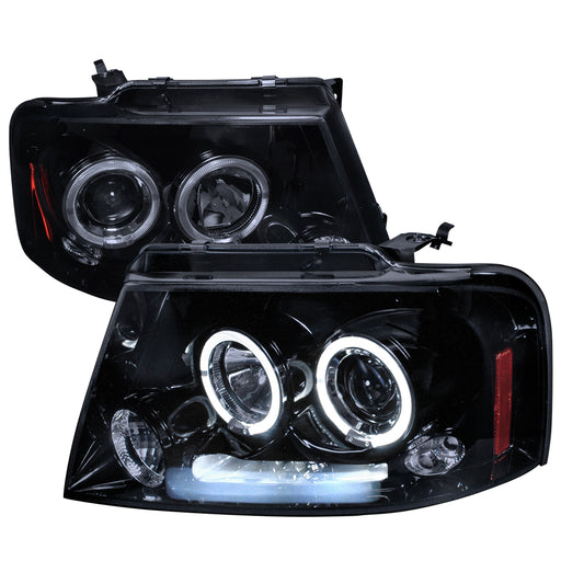 Spec-D 04-08 Ford  F150  Halo Projector Headlight Gloss Black Housing Smoke Lens 2LHP-F15004G-TM