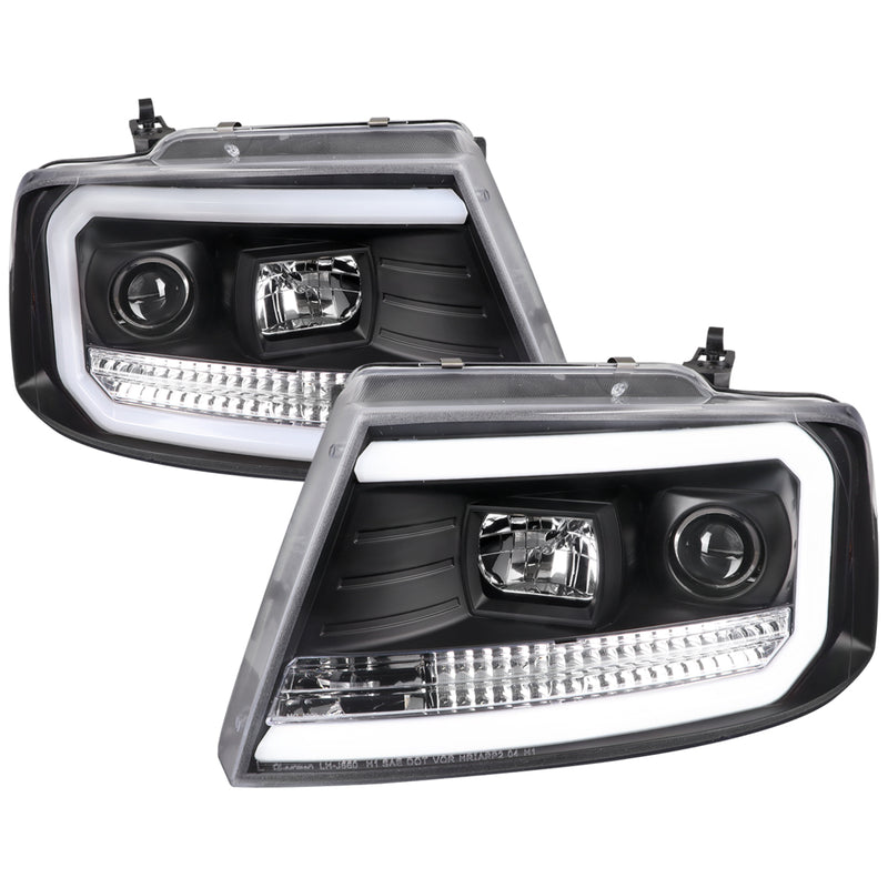 Spec-D 04-08 Ford F150 Projector Headlights With Led Bar Clear Lens And Matte Black Housing 2LHP-F15004JM-G2-TM