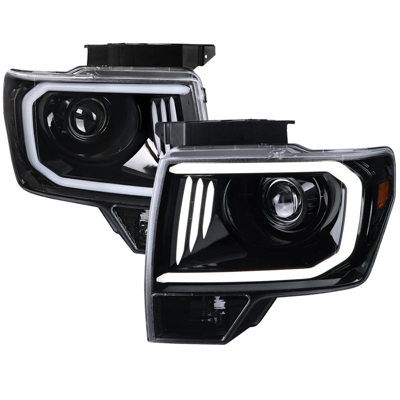 Spec-D 99-14 Ford F150 Projector Headlight - Glossy Black Housing - Clear Lens  2LHP-F15009BK-G2-TM