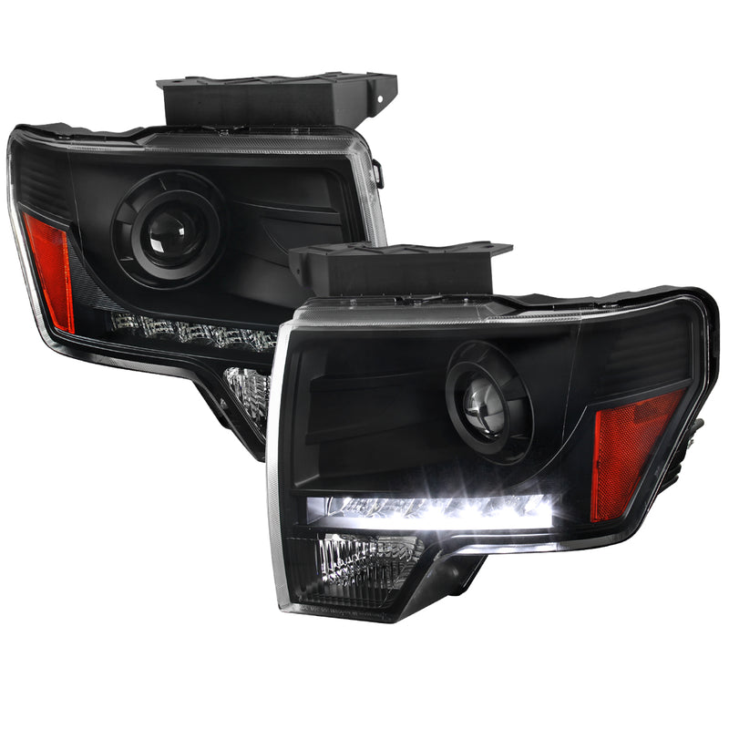 Spec-D 09-14 Ford F150 Black Projector Headlights With Led 2LHP-F15009JM-8-RS