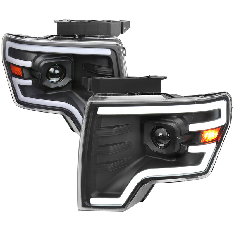 Spec-D 09-14 Ford F150 Projector Headlights Matte Black Housing And Clear Lens With Switchback Led Sequential Turn Signal Breathing Light Effect 2LHP-F15009JM-SQ-RS