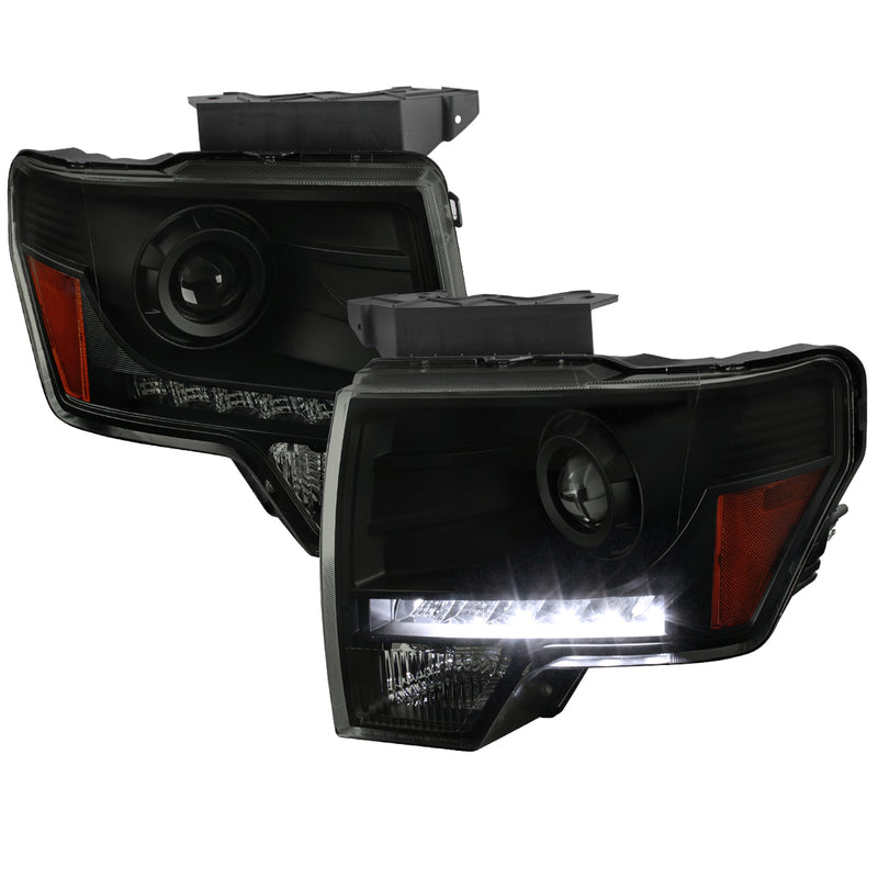 Spec-D 09-14 Ford F150 Projector Headlights With Led Drl- Smoke With Black Housing 2LHP-F15009SM-8-RS