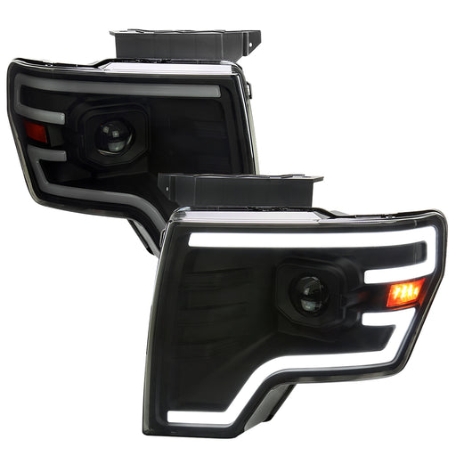 Spec-D 09-14 Ford F150 Projector Headlights Black Housing And Smoked Lens With Switchback Led Sequential Turn Signal Breathing Light Effect 2LHP-F15009SM-SQ-RS