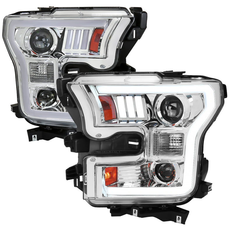 Spec-D 15-17 Ford F150 Led Projector Headlights - Clear Lens With Chrome Housing 2LHP-F15015-RS