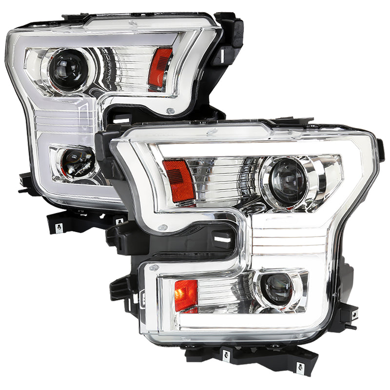 Spec-D 15-17 Ford F150 Led Projector Headlights With Sequential Turn Signal - Clear Lens With Chrome Housing 2LHP-F15015-SQ-RS