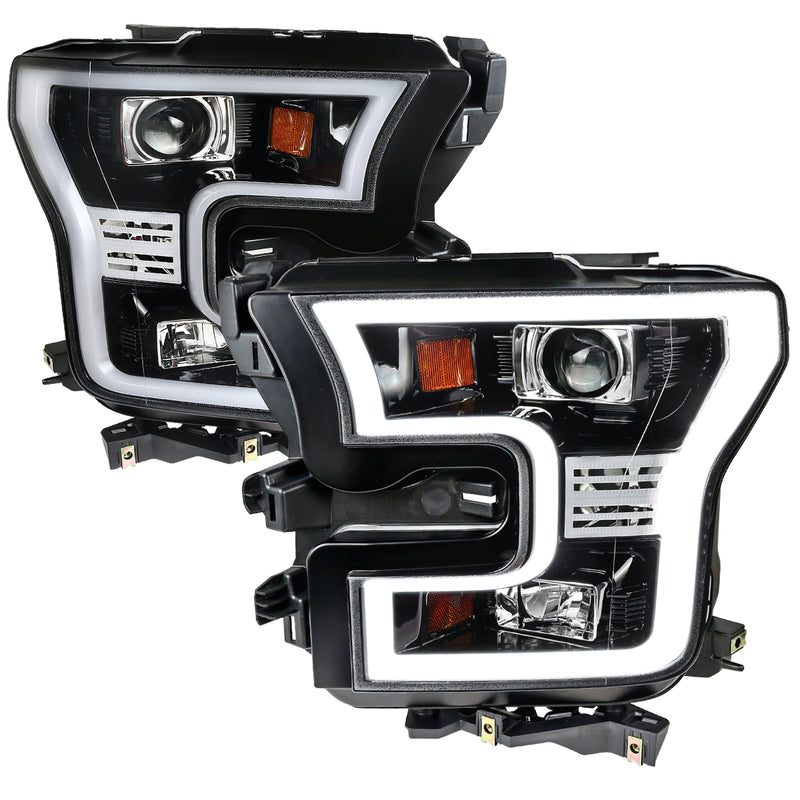 Spec-D 15-17 Ford  F150 Led Bar Projector Headlights-Glossy Black 2LHP-F15015BK-TM