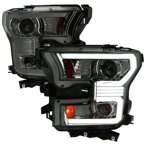 Spec-D 15-17 Ford F150 Led Projector Headlights With Sequential Turn Signal - Smoked Lens 2LHP-F15015G-SQ-RS