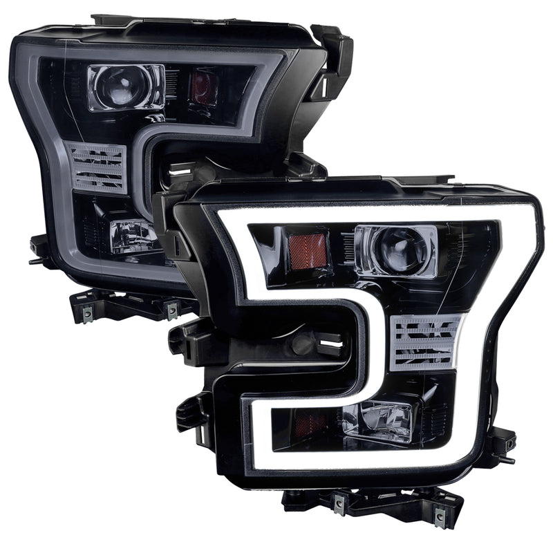 Spec-D 15-17 Ford  F150 Led Rim Projector Headlights Glossy Black With Smoke Lens 2LHP-F15015G-TM