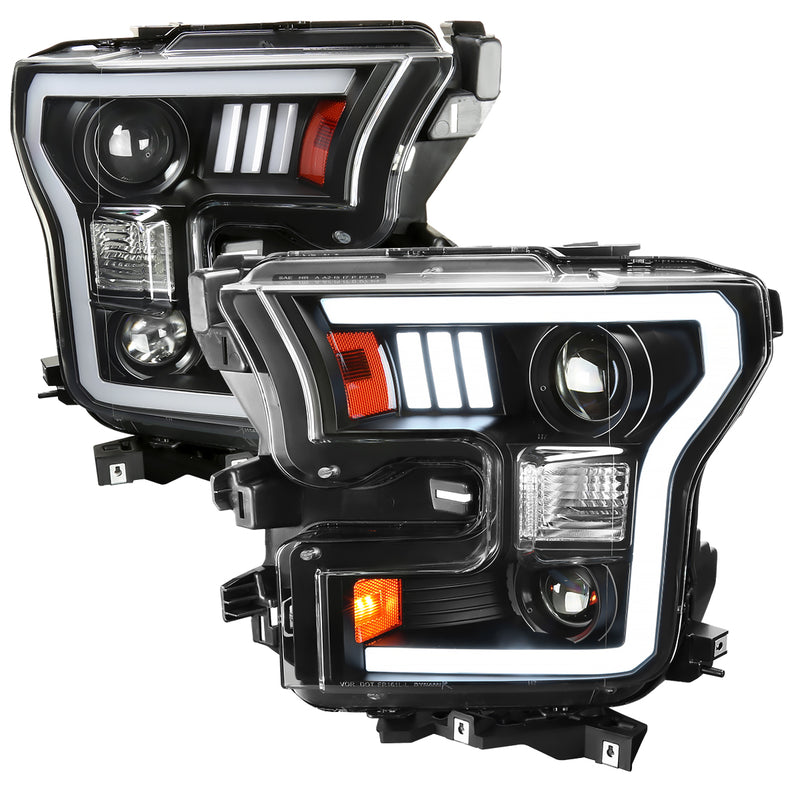 Spec-D 15-17 Ford F150 Led Projector Headlights - Clear Lens With Matte Black Housing 2LHP-F15015JM-RS