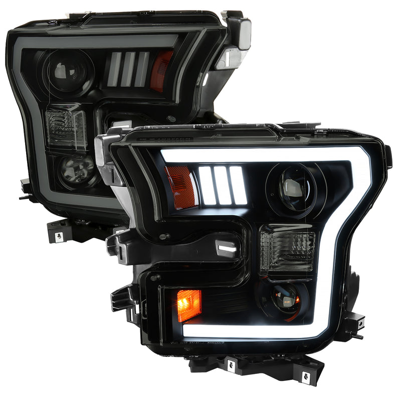 Spec-D 15-17 Ford F150 Led Projector Headlights - Light Smoke Lens And Glossy Black Housing 2LHP-F15015SM-RS