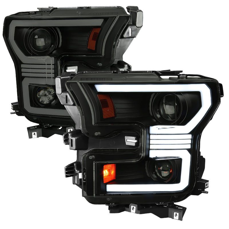 Spec-D 15-17 Ford F150 Led Projector Headlights With Sequential Turn Signal - Light Smoke Lens And Glossy Black Housing 2LHP-F15015SM-SQ-RS