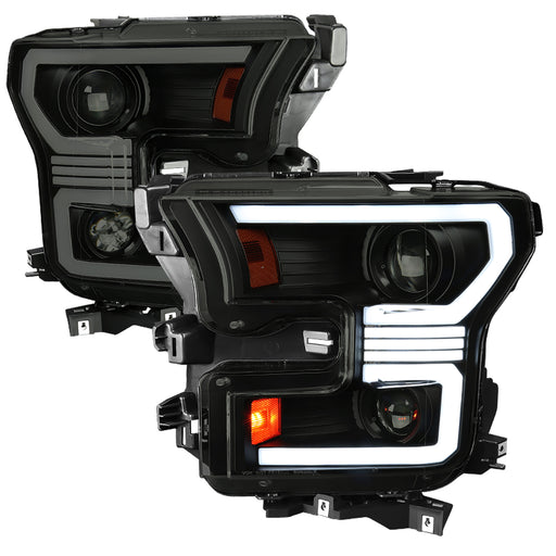 Spec-D 15-17 Ford F150 Led Projector Headlights With Sequential Turn Signal - Light Smoke Lens And Glossy Black Housing 2LHP-F15015SM-SQ-RS