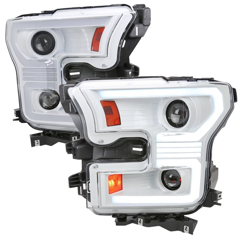 Spec-D 15-17 Ford F-150 Projector Headlights With Led Bar White Housing And Clear Lens Amber Reflector - Switchback Turn Signal 2LHP-F15015XE-SQ-RS