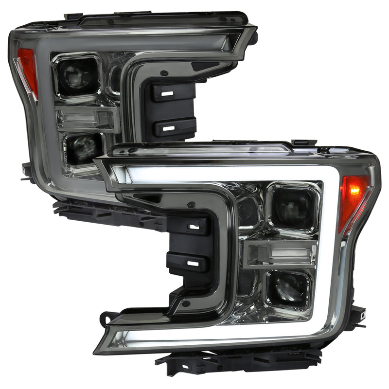 Spec-D 18-Up Ford F150 Led Projector Headlights With Sequential Turn Signal - Smoke Lens With Chrome Housing 2LHP-F15018G-SQ-RS