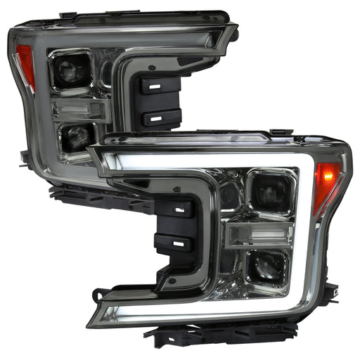 Spec-D 18-Up Ford F150 Led Projector Headlights With Sequential Turn Signal - Smoke Lens With Chrome Housing 2LHP-F15018G-SQ-RS