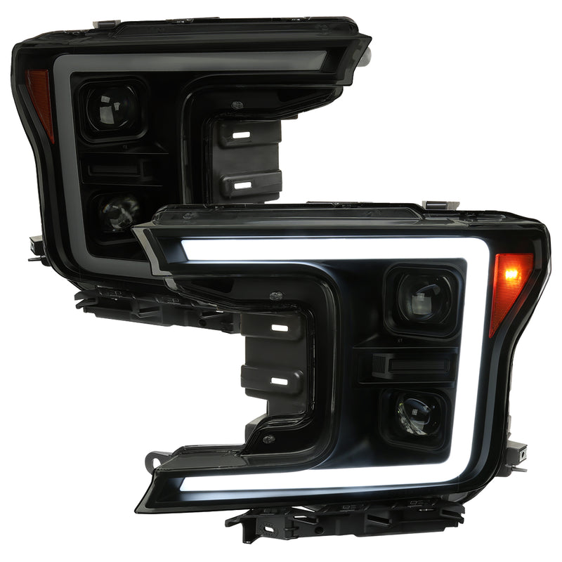 Spec-D 18-Up Ford F150 Led Projector Headlights With Sequential Turn Signal - Light Smoke Lens And Glossy Black Housing 2LHP-F15018SM-SQ-RS