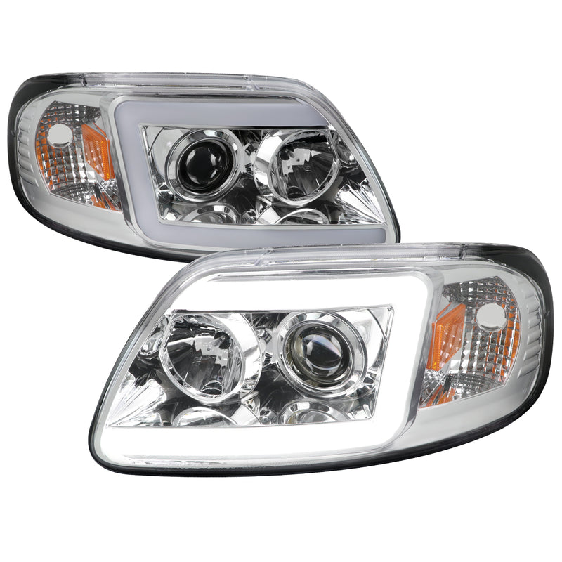 Spec-D 97-03 Ford F150 Projector Headlight - Chrome Housing - Clear Lens With Amber Reflectors 2LHP-F15097-G2-TM