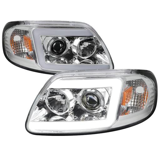 Spec-D 97-03 Ford F150 Projector Headlight - Chrome Housing - Clear Lens With Amber Reflectors 2LHP-F15097-G2-TM