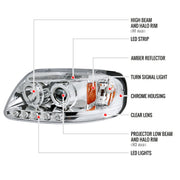 Spec-D 97-03 Ford F150 Halo Led Projector Chrome 2LHP-F15097-TM