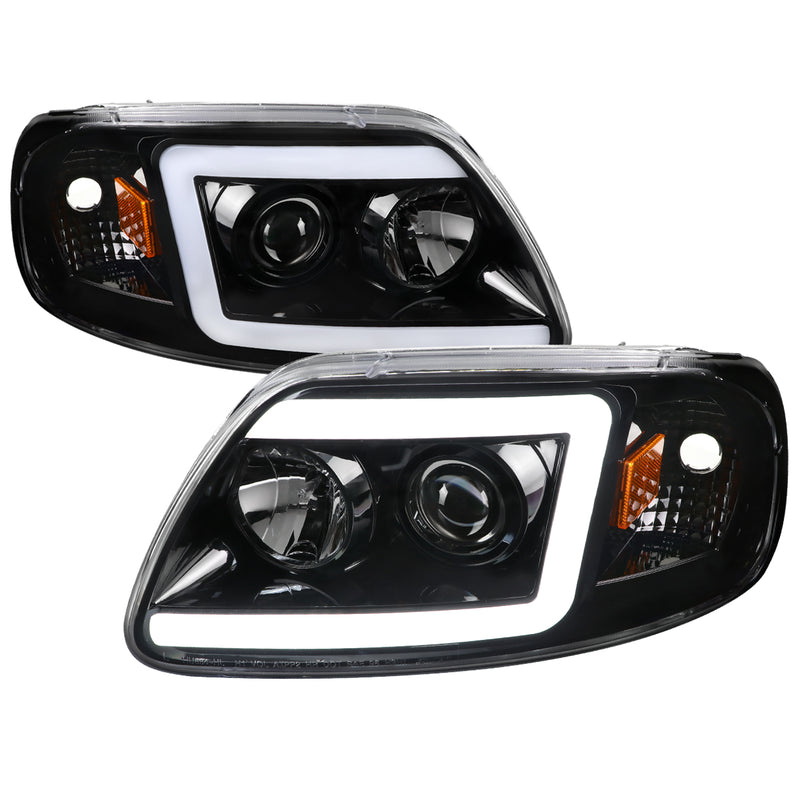 Spec-D 97-03 Ford F150 Projector Headlight - Gloss Black Housing - Clear Lens With Amber Reflectors 2LHP-F15097BK-G2-TM
