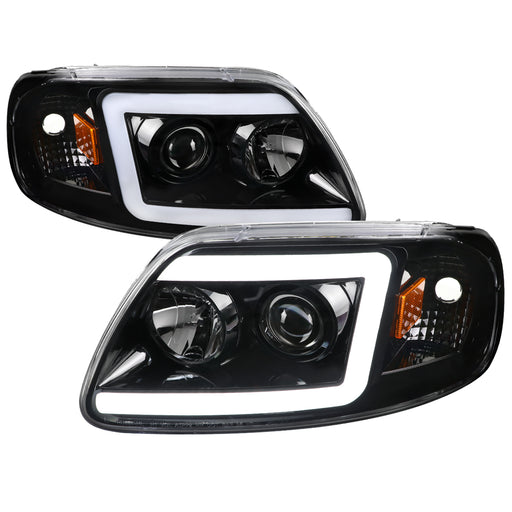 Spec-D 97-03 Ford F150 Projector Headlight - Gloss Black Housing - Clear Lens With Amber Reflectors 2LHP-F15097BK-G2-TM