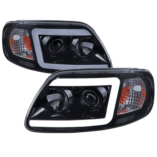 Spec-D 97-03 Ford F150 Projector Headlight - Matte Black Housing - Smoke Lens With Amber Reflectors 2LHP-F15097G-G2-TM