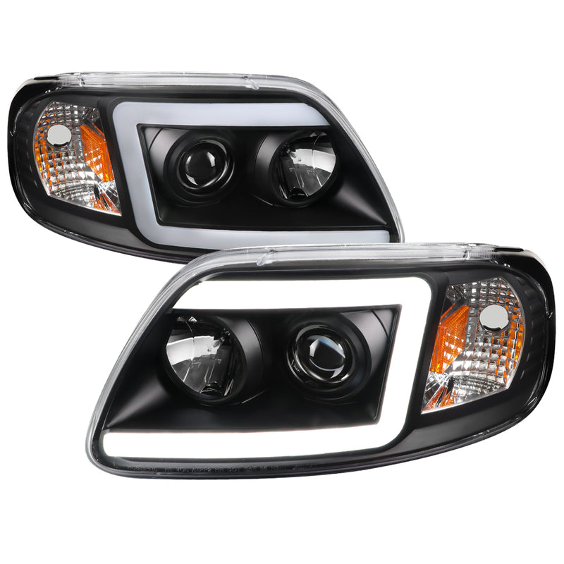 Spec-D 97-03 Ford F150 Projector Headlight - Matte Black Housing - Clear Lens With Amber Reflectors 2LHP-F15097JM-G2-TM