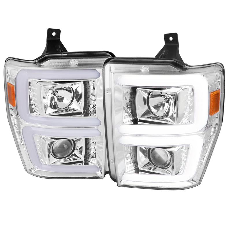 Spec-D 08-10 Ford F250 Projector Headlights With Led Bar Chrome Housing And Clear Lens - Switch Back Sequential Turn Signal 2LHP-F25008-G2-TM