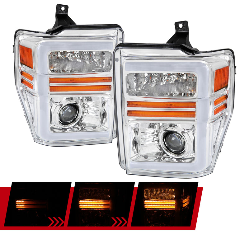 Spec-D 08-10 Ford F250 Led Bar Headlight With Sequential Turn Signal Chrome Housing Clear Lens - Bulbs Included 2LHP-F25008-G3-GO