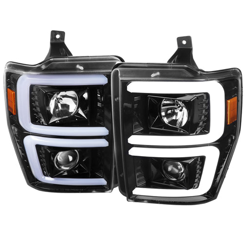 Spec-D 08-10 Ford F250 Projector Headlights With Led Bar Glossy Black Housing And Clear Lens - Switch Back Sequential Turn Signal 2LHP-F25008BK-G2-TM