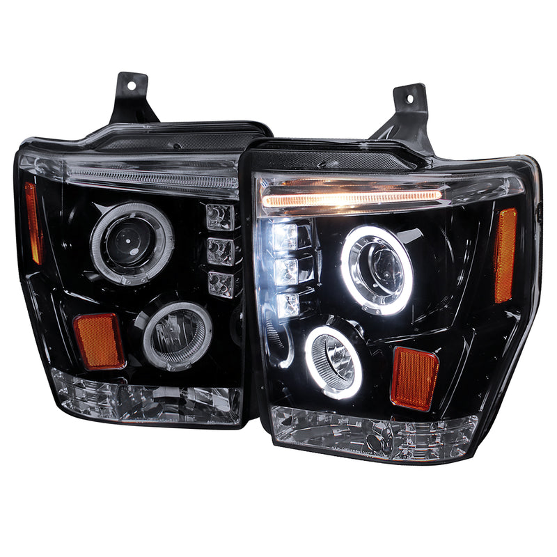 Spec-D 08-10 Ford  F250 Halo Projector Headlight Gloss Black Housing Smoke Lens 2LHP-F25008G-TM