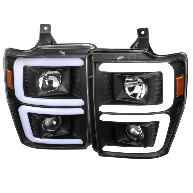 Spec-D 08-10 Ford F250 Projector Headlights With Led Bar Chrome Housing And Clear Lens - Switch Back Sequential Turn Signal 2LHP-F25008JM-G2-TM