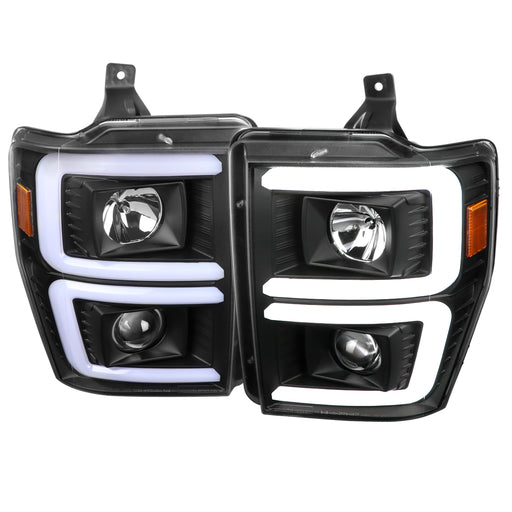 Spec-D 08-10 Ford F250 Projector Headlights With Led Bar Chrome Housing And Clear Lens - Switch Back Sequential Turn Signal 2LHP-F25008JM-G2-TM