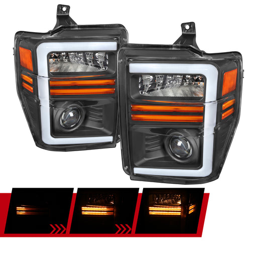 Spec-D 08-10 Ford F250 Led Bar Headlight With Sequential Turn Signal Matte Black Housing Clear Lens - Bulbs Included 2LHP-F25008JM-G3-GO