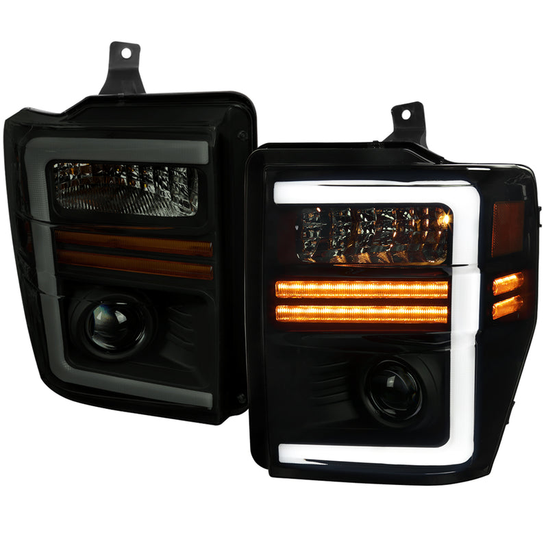 Spec-D 08-10 Ford F250 Led Bar Projector Headlights With Sequential Turn Signal Matte Black Housing Smoked Lens - High And Low Beam Not Included 3157 Signal Included  2LHP-F25008SM-G3-GO