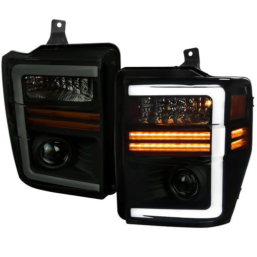 Spec-D 08-10 Ford F250 Led Bar Projector Headlights With Sequential Turn Signal Matte Black Housing Smoked Lens - High And Low Beam Not Included 3157 Signal Included  2LHP-F25008SM-G3-GO