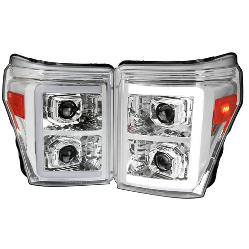 Spec-D 11-16 Ford F250 Projector Headlights With Sequential Led Bar Chrome Housing Clear Lens And Amber Reflectors 2LHP-F25011-SQ-RS