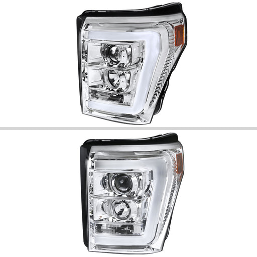 Spec-D 17-19 Ford F250 Projector Head Lights With Led Bar - Glossy Black Housing And Clear Lens 2LHP-F25011-TM