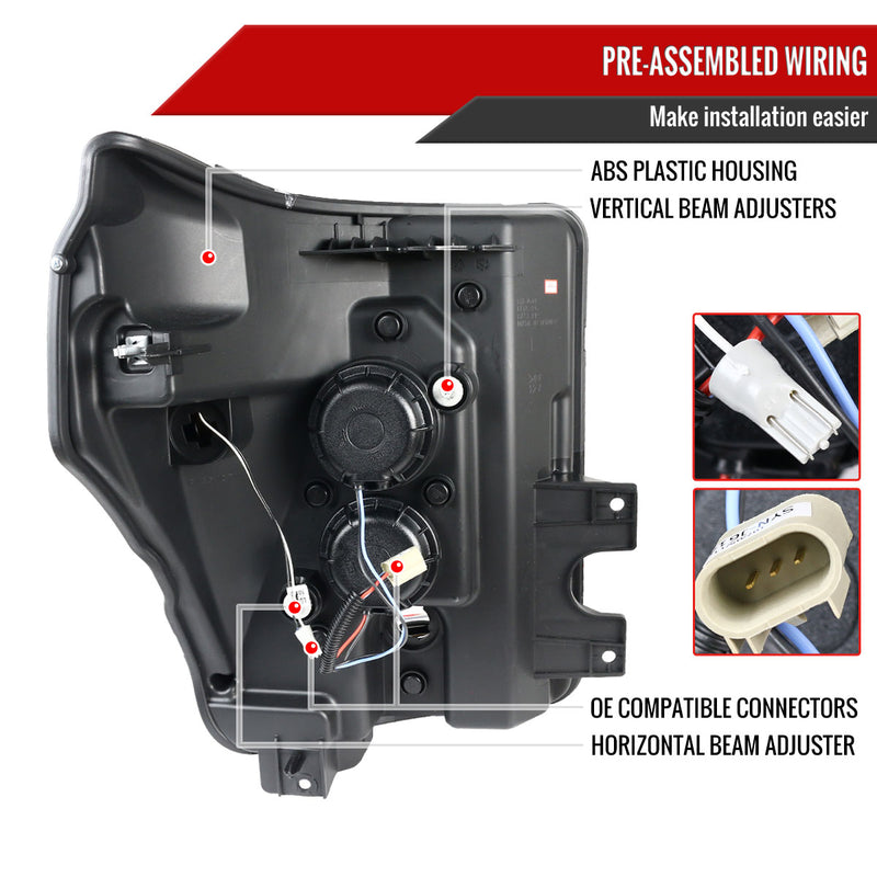 Spec-D 17-19 Ford F250 Projector Head Lights With Led Bar - Glossy Black Housing And Clear Lens 2LHP-F25011-TM