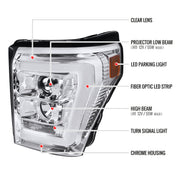 Spec-D 17-19 Ford F250 Projector Head Lights With Led Bar - Glossy Black Housing And Clear Lens 2LHP-F25011-TM
