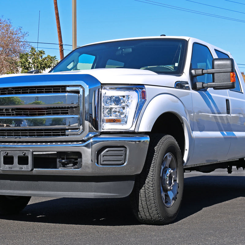 Spec-D 17-19 Ford F250 Projector Head Lights With Led Bar - Glossy Black Housing And Clear Lens 2LHP-F25011-TM