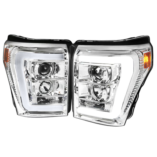 Spec-D 17-19 Ford F250 Projector Head Lights With Led Bar - Glossy Black Housing And Clear Lens 2LHP-F25011-TM
