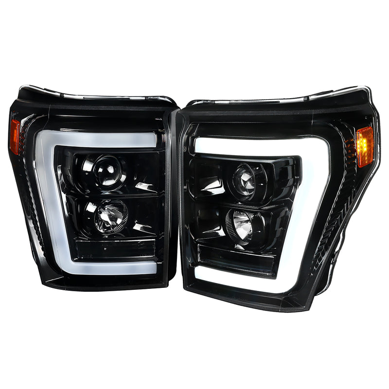 Spec-D 11-16 Ford  F250 Projector Headlights- Glossy Black- Also Fit F350 F450 F550 Super Duty Model 2LHP-F25011BK-TM